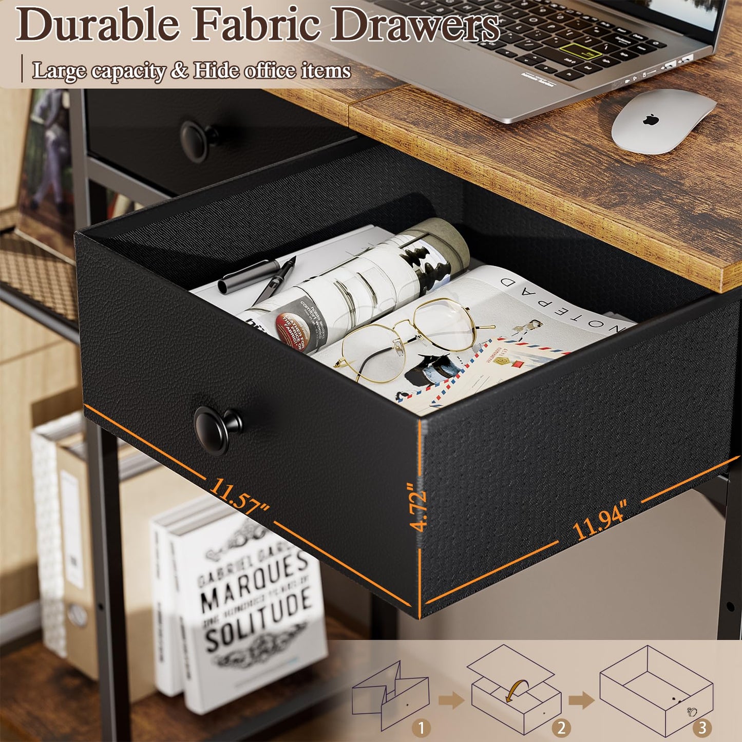 DAOUTIME Small Computer Desk, 36 Inch Writing Desk with Drawers & Storage Shelves, Home Office Writing Desk for Small Spaces, Bedroom, Living Room, Dorm, Rustic Brown