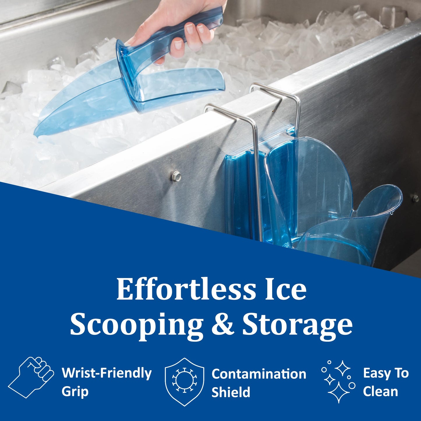 San Jamar Saf-T-Scoop Ice Scoop with Storage Caddy for Kitchens, Restaurants, And Fast Food, Plastic, 20 To 24 Ounces, Blue
