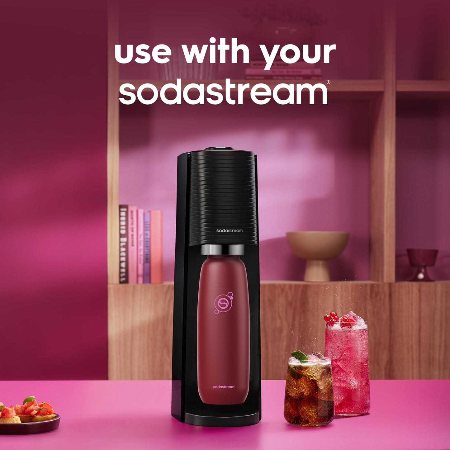 sodastream Fizz & Go Cool - All Metal Bottle (Pomegranate) Carbonating Bottle Capacity, 0.9L