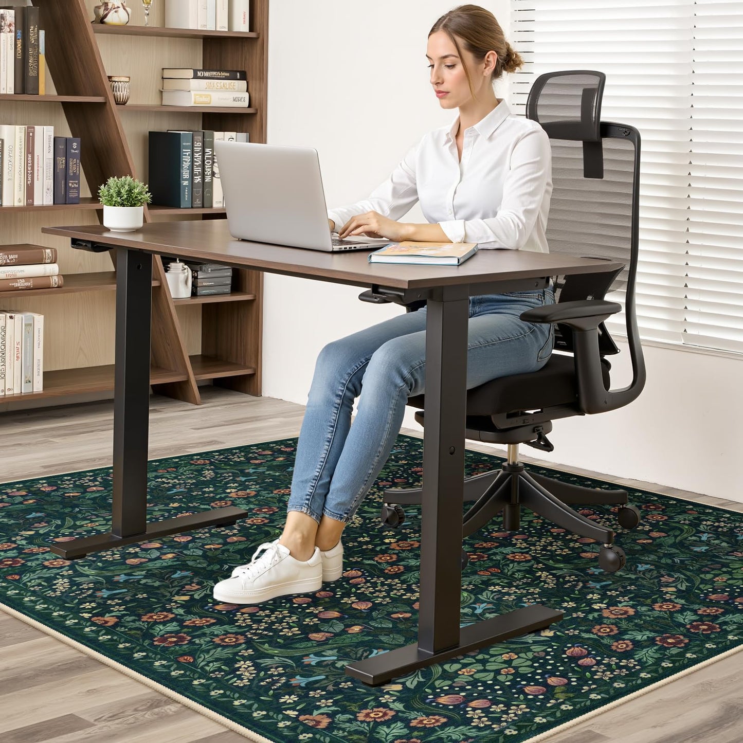 Anidaroel Floral Office Chair Mat for Hardwood & Tile Floor, 48"x60" Desk Chair Mat for Home Office, Under Desk Rug for Rolling Chair, Non Slip Computer Chair Mat, Low-Pile Carpet Protector Rug