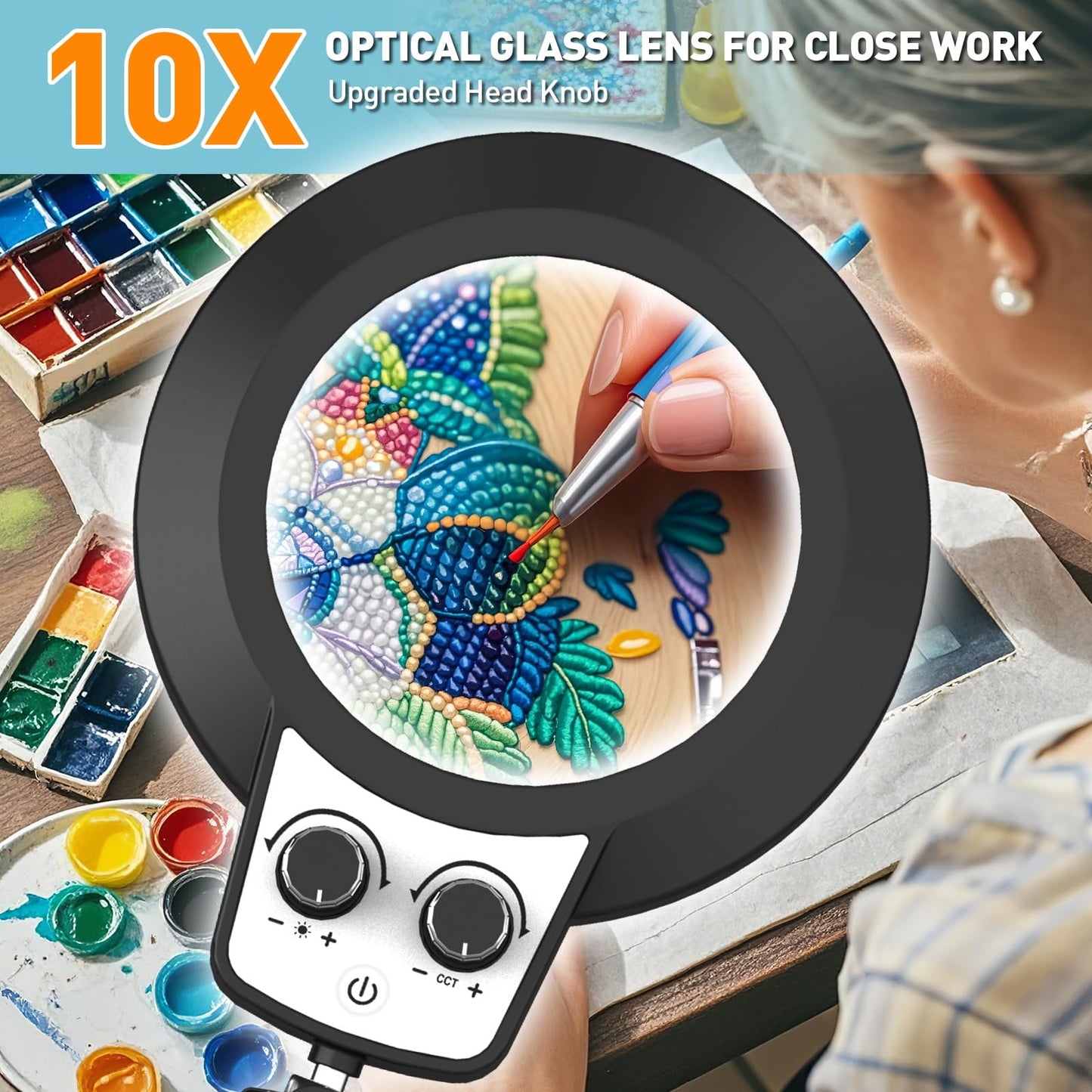 KUVRS Helping Hands Soldering Station, 10X Magnifying Glass with Light and Stand, Third Hand Soldering Tool Magnetic, Infinite Color Solder Magnifier for Repair Hobby Craft(10X PCB Arm Rotary Switch)