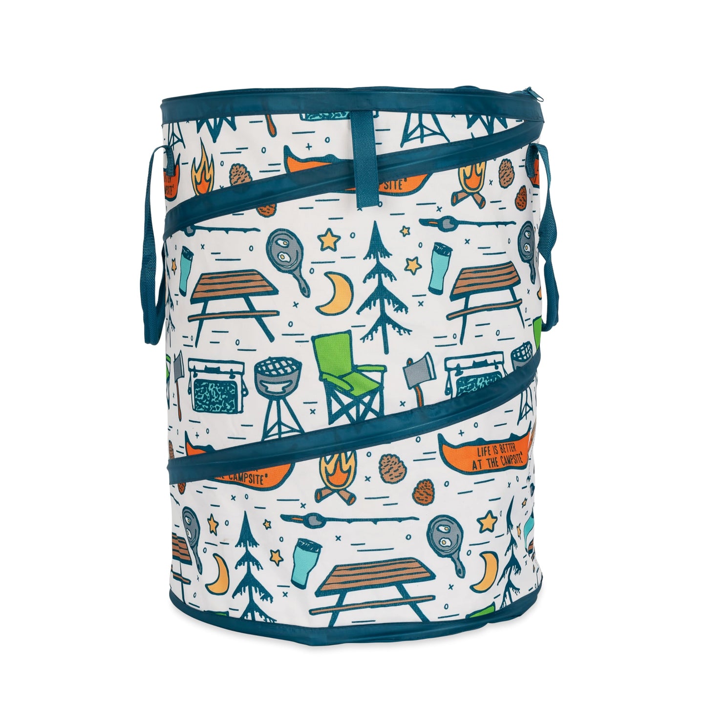 Camco Pop-Up Utility Container - Use as Collapsible Trash Can When Camping - Holds 30-Gallon Kitchen-Size Trash Bags - Stands 2-Ft Tall & Collapses for RV Storage and Organization (42997)