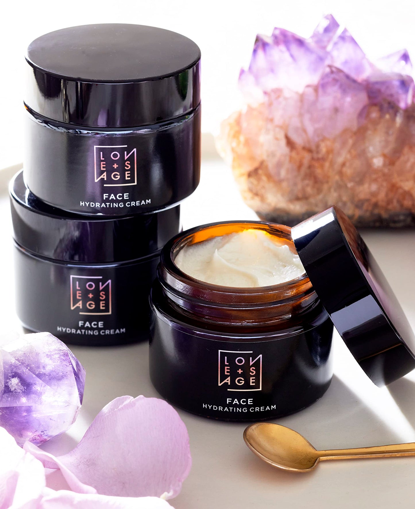 Love + Sage Vitamin-Rich Hydrating Face Cream, Whipped Oil-Based Moisture, Coconut Oil, Triglycerides, Vitamin E, Olive Squalene, Anti-Oxidant, Vegan, Cruelty-Free (Rose, Lavender, Ylang Ylang)