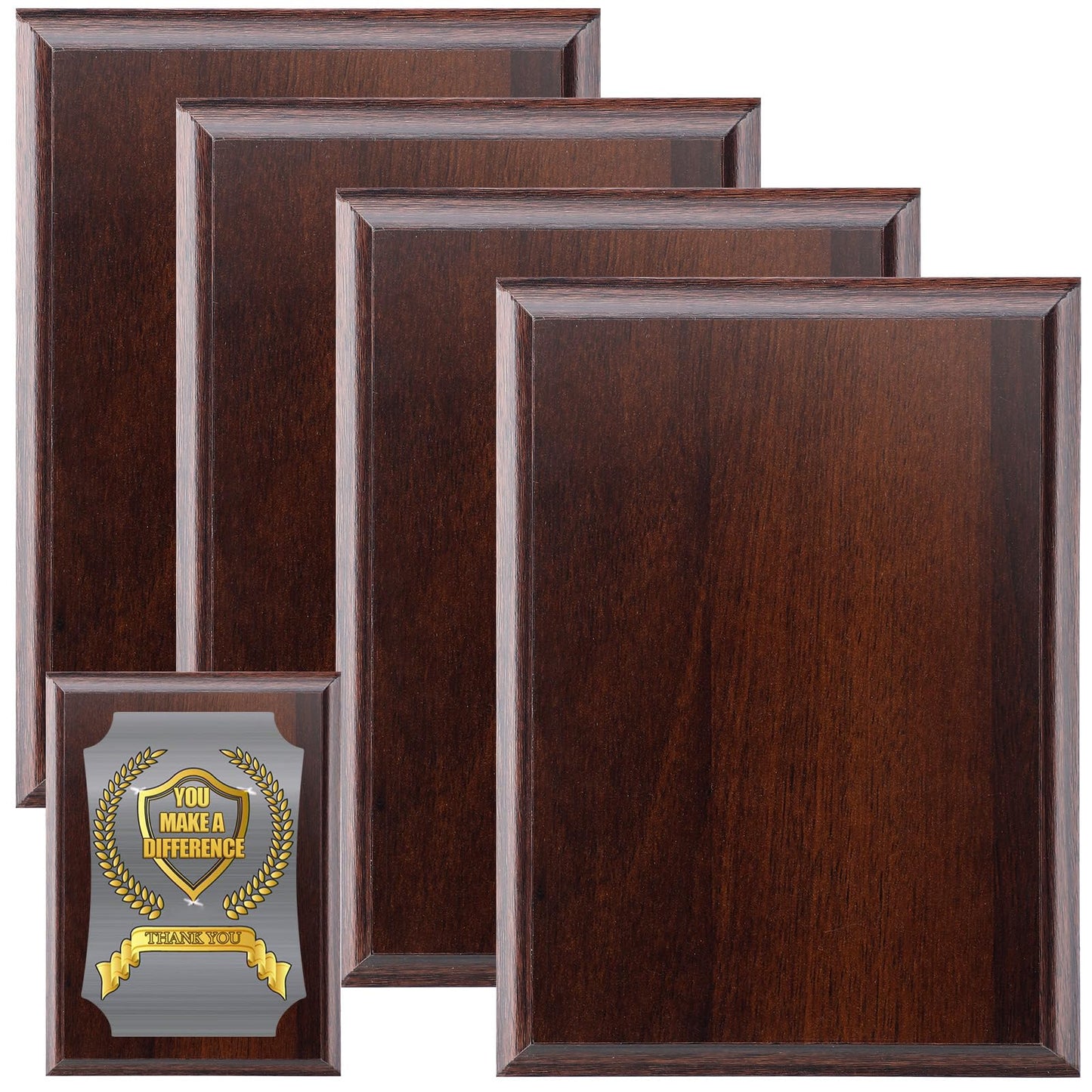 Memorywuu 4 Pcs DIY Blank Award Plaques Personalized Engraved Plaques Wooden Trophy Gift for Thank You, Photo, School, Sports, Special Achievements, Retirement (Walnut,5 x 7 Inch)