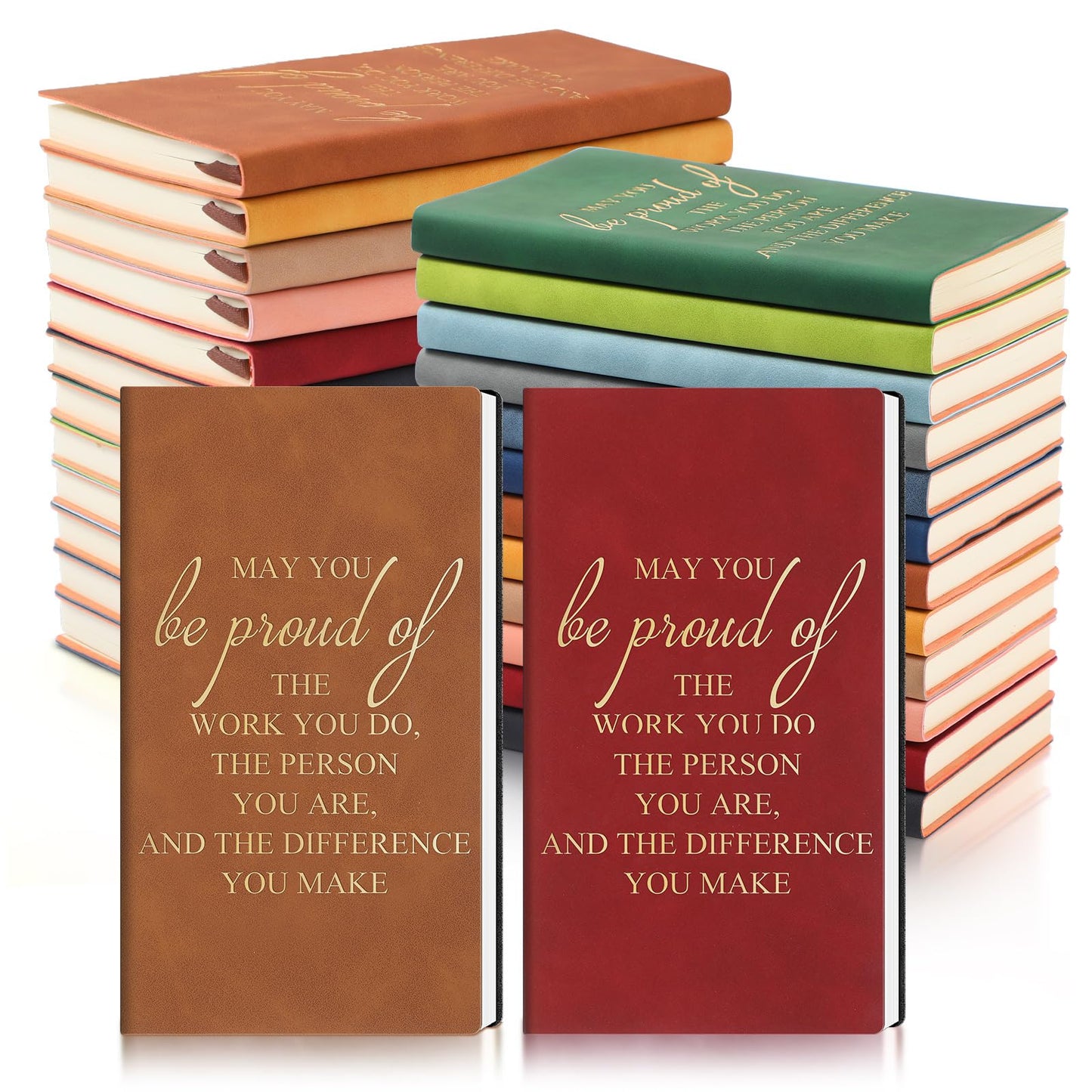 Ctosree 24 Pack Thank You Gifts A6 Leather Journal Bulk May You Be Proud of The Work Sign Appreciation Employee Gifts Notebook Small Notepad Inspirational Gift for Employee Women Men Coworker Office