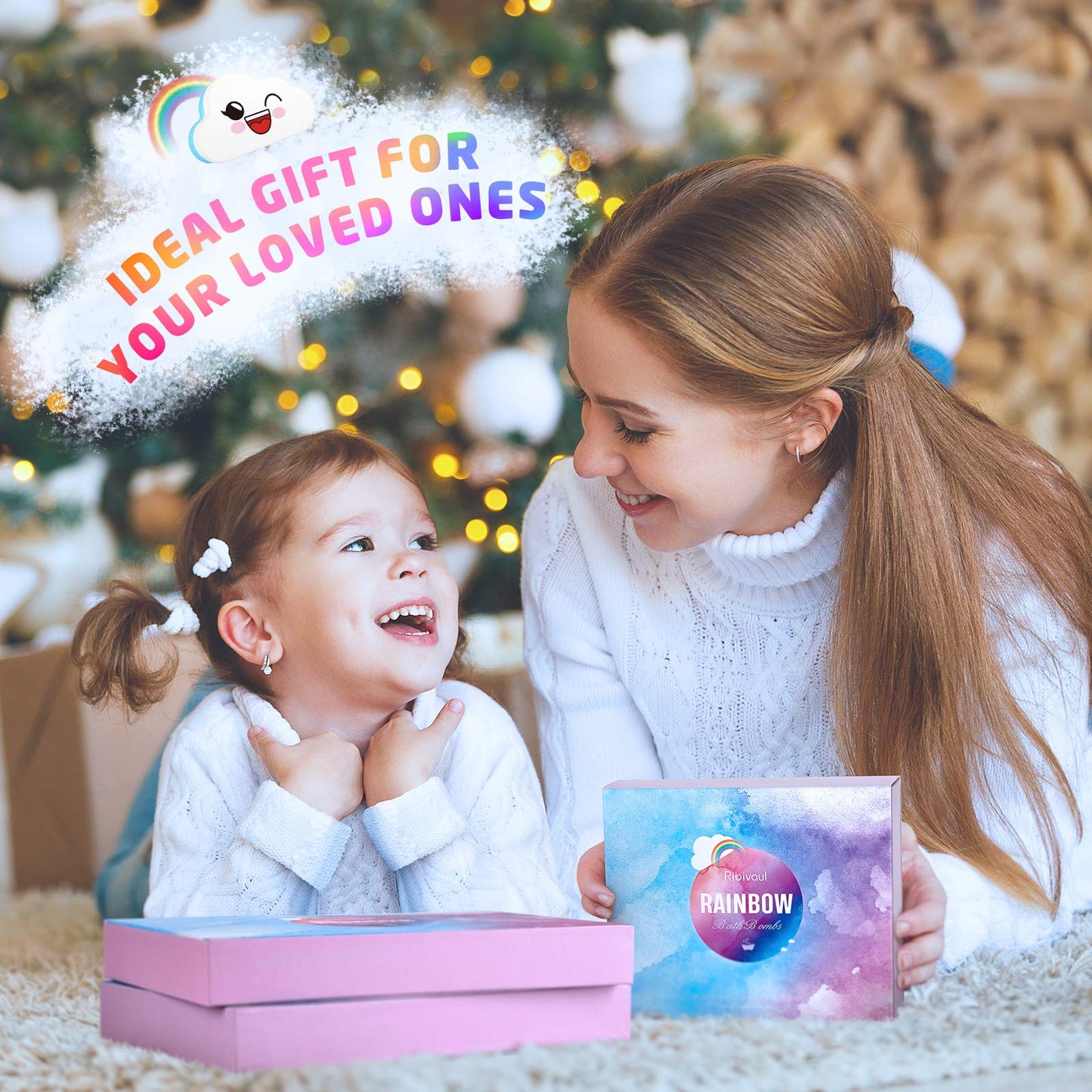 Elfinbay Rainbow Cloud Bath Bomb Gift Set, Bulk Kids Bath Bombs for Toddler Girls Individually Wrapped, Natural Bubble Bath Bombs for Kids Stocking Stuffers Halloween Christmas Birthday Gifts for Kids