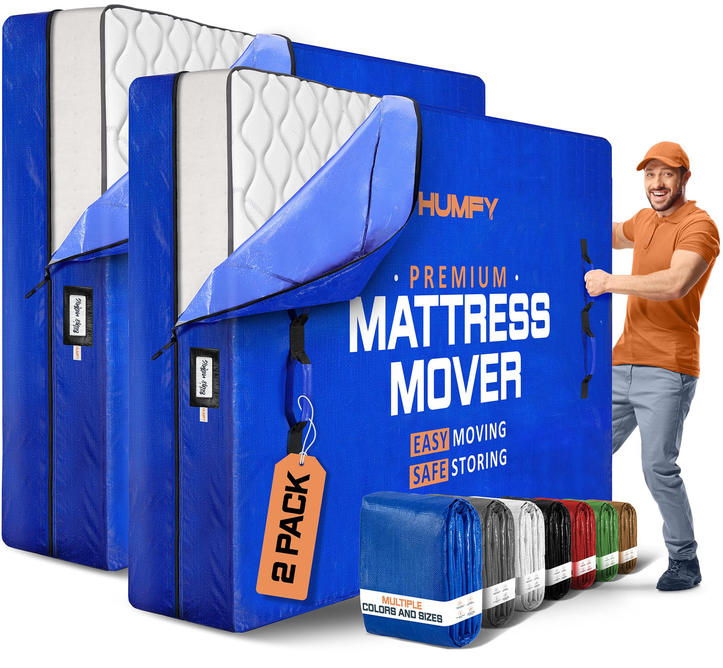 Queen Mattress Bags For Moving With 8 Handles (2-Pack) Queen Mattress Moving Bag – Tear-Proof Mattress Storage Cover With Dual Zippers – Reusable Mattress Moving Bags - Storage Mattress Protector