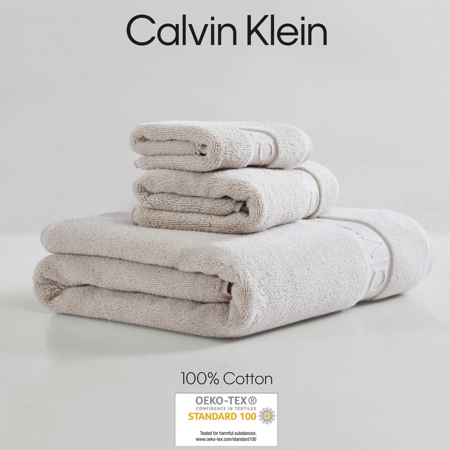 Calvin Klein - Bath Towels, Super Soft & Absorbent Cotton Towels, Zero Twist Construction, Brand Locker Loop for Easy Hanging (Iconic Solid Beige, 3 Piece)