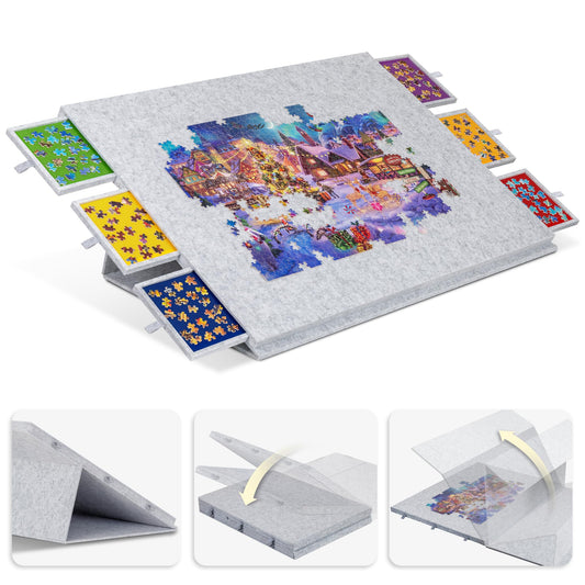 Lavievert 2000 Pieces Portable Jigsaw Puzzle Board with 6 Drawers & Trays, Tilting Jigsaw Table with 2-in-1 Puzzle Stand & Cover, Lightweight Puzzle Storage Saver with Easel- Light Gray