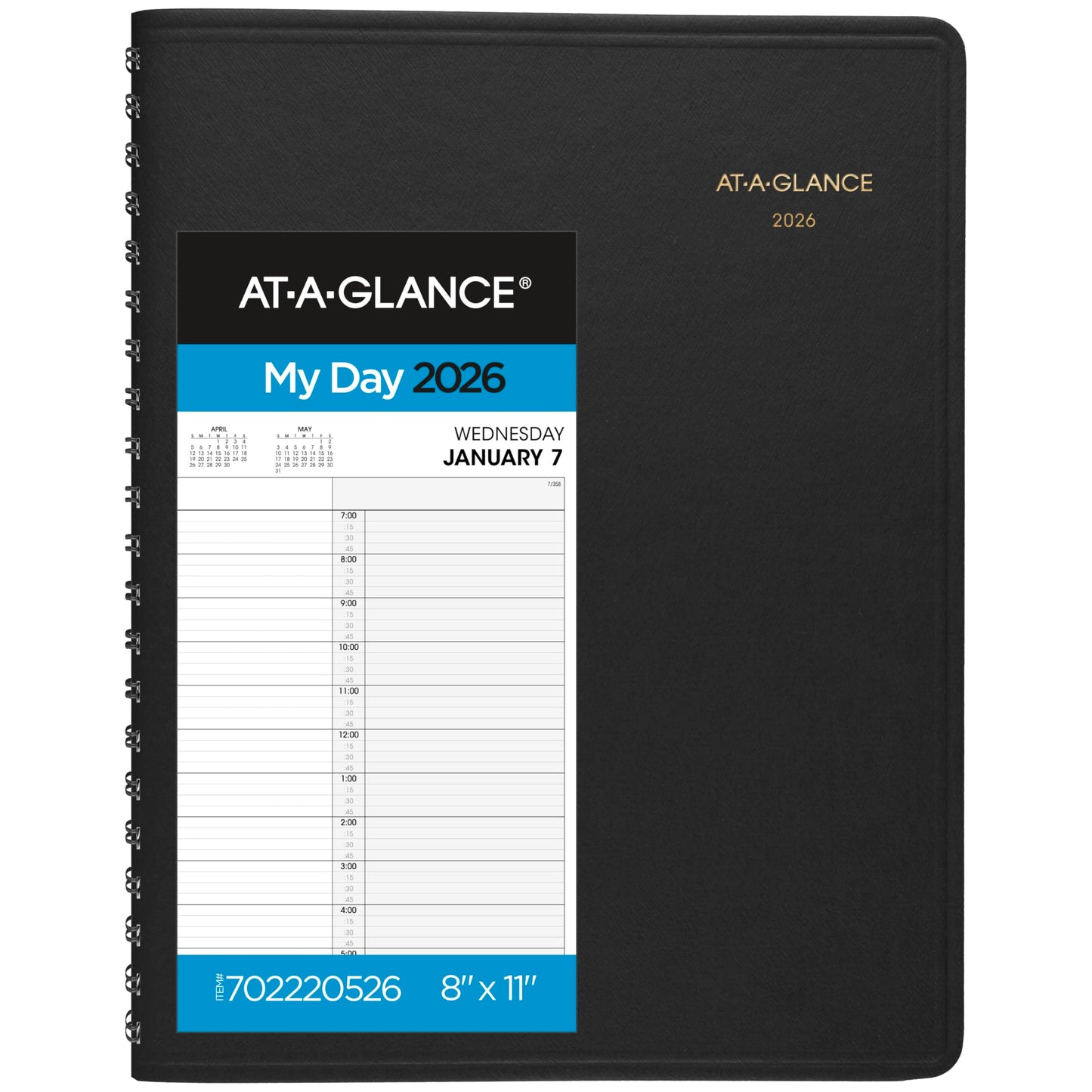 AT-A-GLANCE 2026 Appointment Book Planner, Daily, 8" x 11", Large, Two Person Group, Black (702220526)