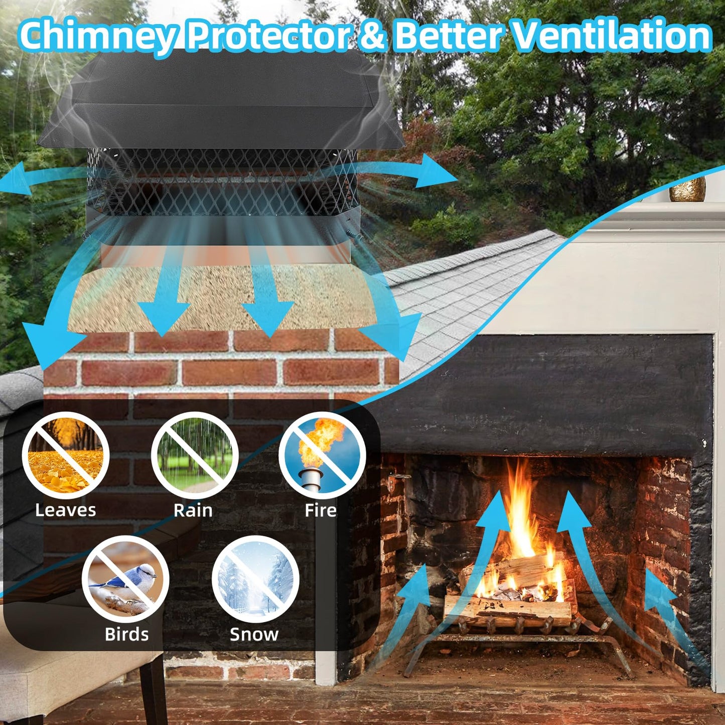 Chimney Cap Chimney Cover,Fireplace Chimney Caps for Outside 9"x13",Chimney Flue Cover Chimney Rain Cap,Roof Rain Guard Chimney Top Protector Cover Chimney Exhaust Vent Cap for Clay Flue Tile Chimney