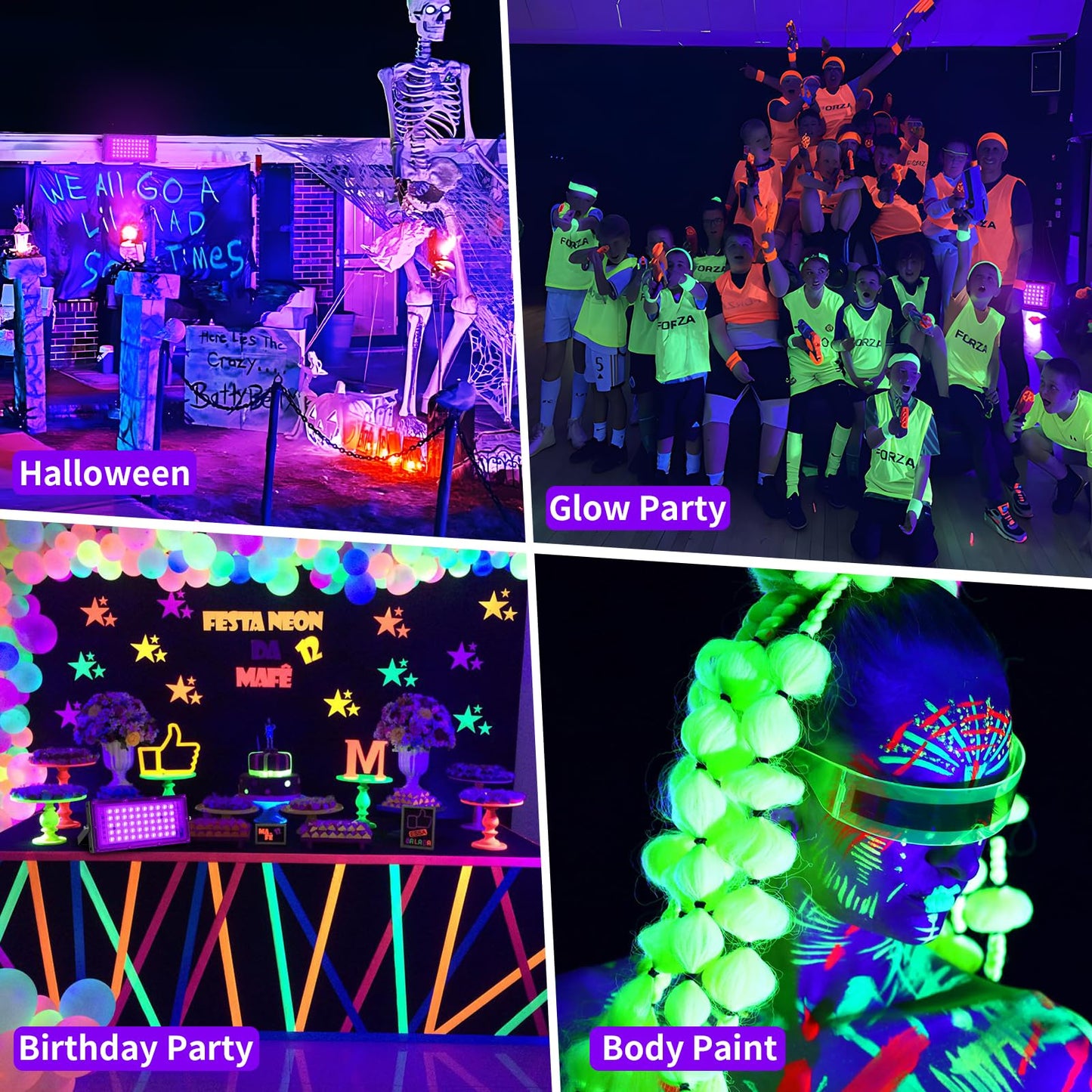 50W Black Lights with Switch+Plug, IP66 Waterproof, LED Blacklight Flood Light for Glow Party, Halloween, Bedroom, Fluorescent Poster, Body Paint, 4 Pack