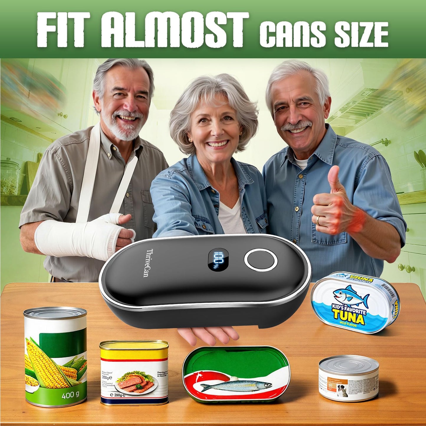 Thrivecan Rechargeable Electric Can Opener, One-Touch Automatic Can Opener with Smooth Edge, Effortless Can Opener for Seniors, Arthritis, Weak Hands, Home, Ideal Kitchen Tool for Daily Use