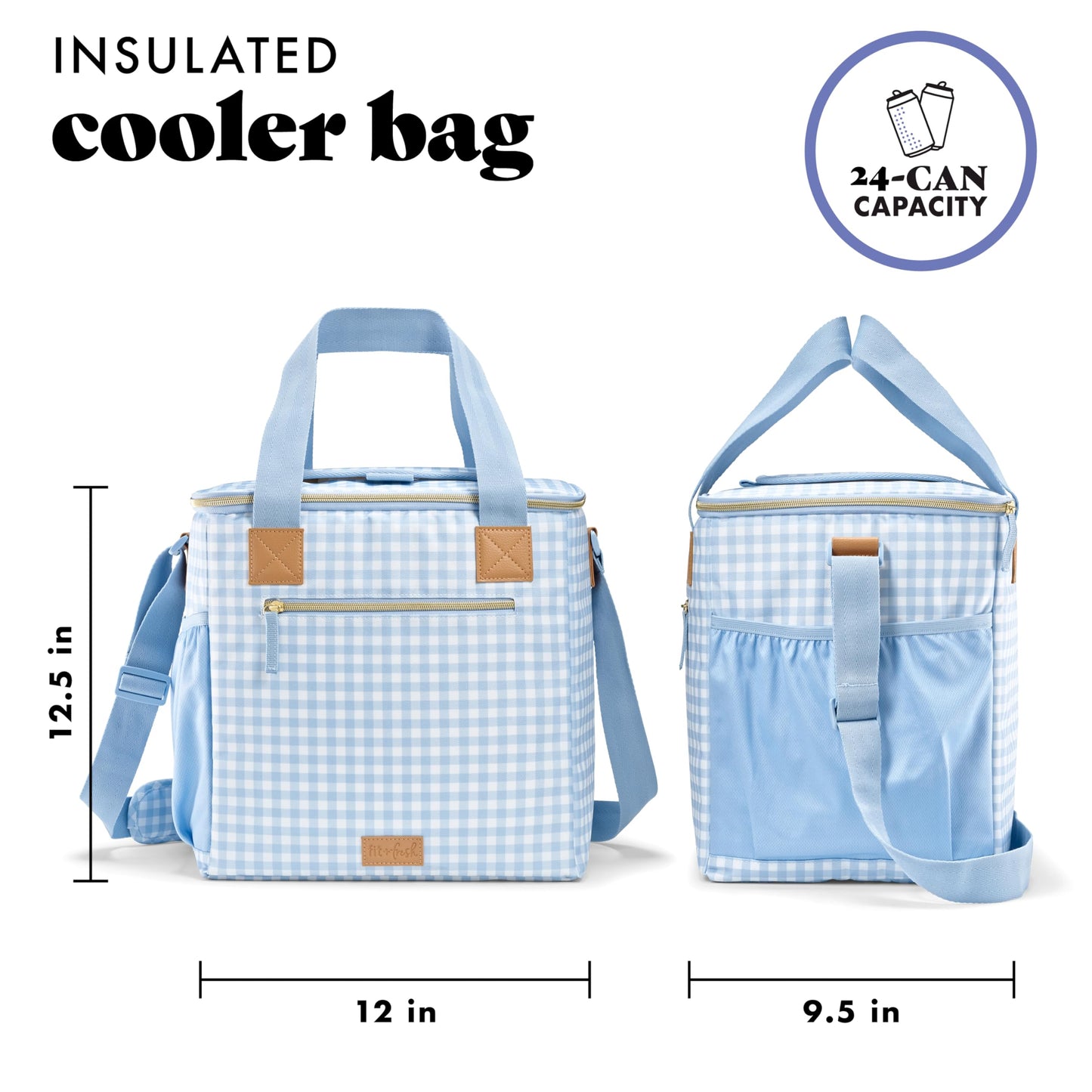 Fit & Fresh, 24-Can Soft Cooler Bag Insulated Leak-Resistant, Portable Soft Cooler, Large Cooler, Soft Sided Cooler Bag, Travel Cooler, Blue Gingham