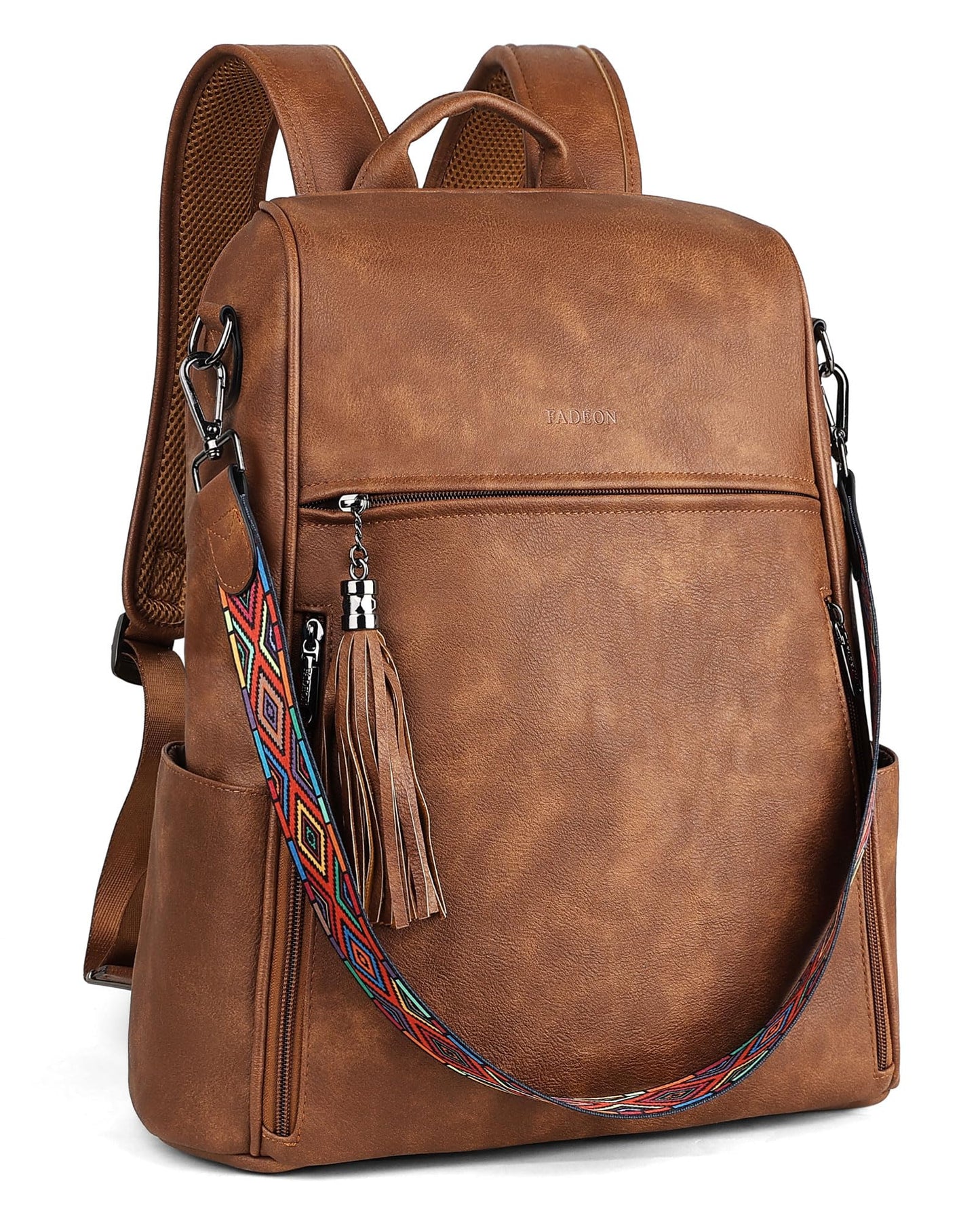 FADEON Leather Laptop Backpack for Women Designer 15.6 inch PU Laptop Bag, Ladies Travel Computer Work Backpack Brown