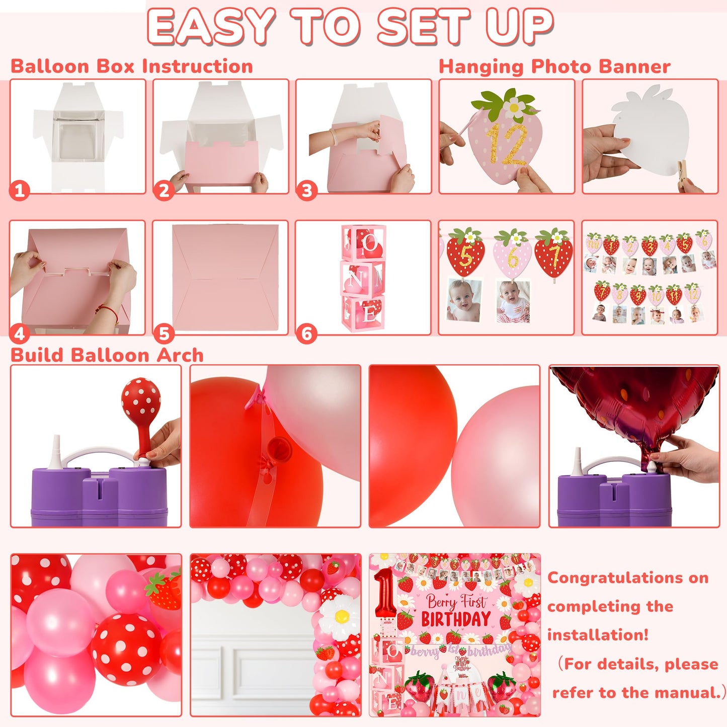 Kriyokiaa Berry First Birthday Decor Strawberry 1st Birthday Decorations for Girls, Sweet One Girls Birthday Party Supplies Strawberry Theme Backdrop Party Decor