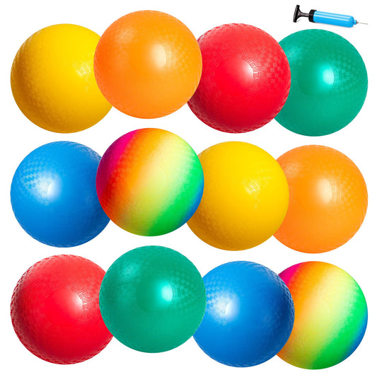 EVERICH TOY 12 Pack Playground Balls Dodgeball Set, 8.5 Inch Dodge Kick Ball Kickball Handball for Kids Adults, Indoor Outdoor Sports Toy for Yard Camp School Recess Ball Game for Boys Girls with Pump