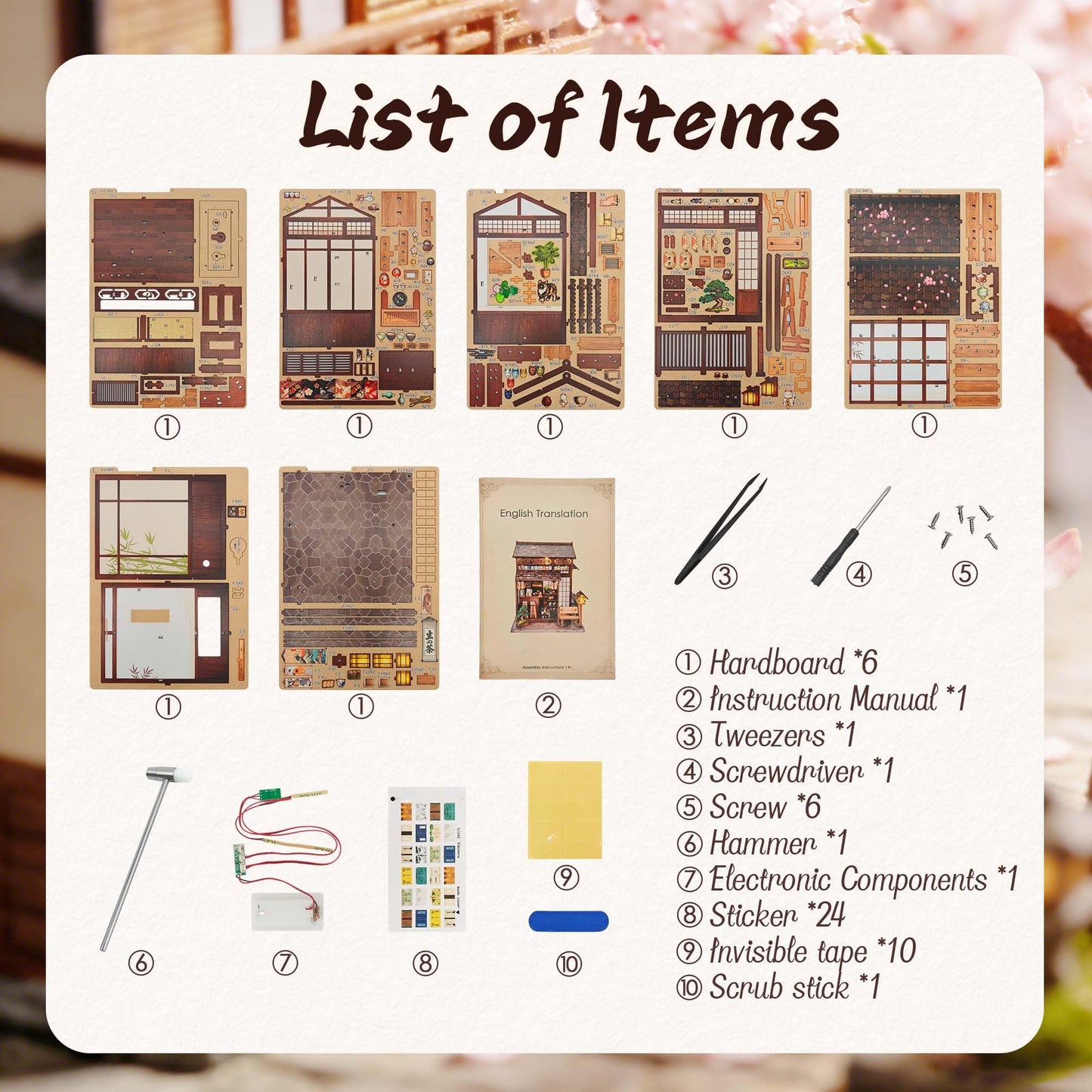 Lynnuo DIY Book Nook Kit, Sakura Tea Pavilion 3D Wooden Puzzle with LED Light, Japanese Miniature House Kit for Adults & Beginners, Bookshelf Insert Decor Creative Gifts (220 PCS, 3-Hour Build)