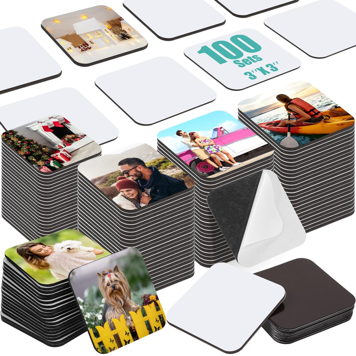 Flutesan 100 Pcs 3 x 3 Inch Sublimation Blank Refrigerator Magnets Sublimation Square Fridge Magnets Magnet Blanks MDF DIY Decorative for Car Home Office Kitchen Wall