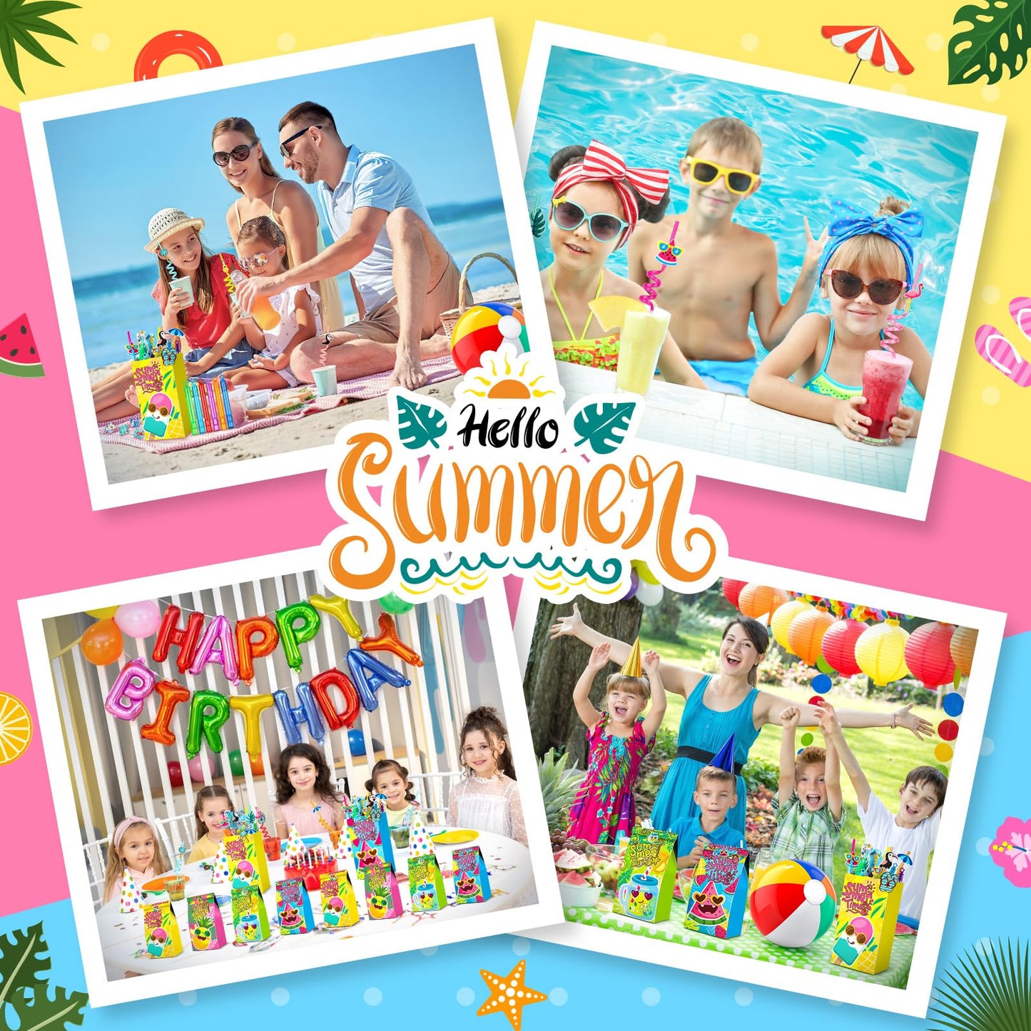 Pool Party Favors and Beach Party Favors - 120 PCS Party Bag Stuffers Including Beach Balls, Summer Theme Straws, Bubble Wands, and more for Beach Pool Party Favors, Birthday Party Supplies 4-8 8-12