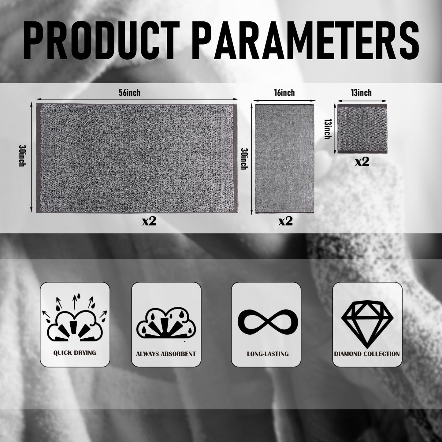 Everplush Diamond Jacquard 6 Pieces Bath Towel Set, Luxury Super Soft Oversized Towels, Highly Absorbent Diamond Jacquard Quick Dry Bath Towel for Bathroom Light Brown Towels