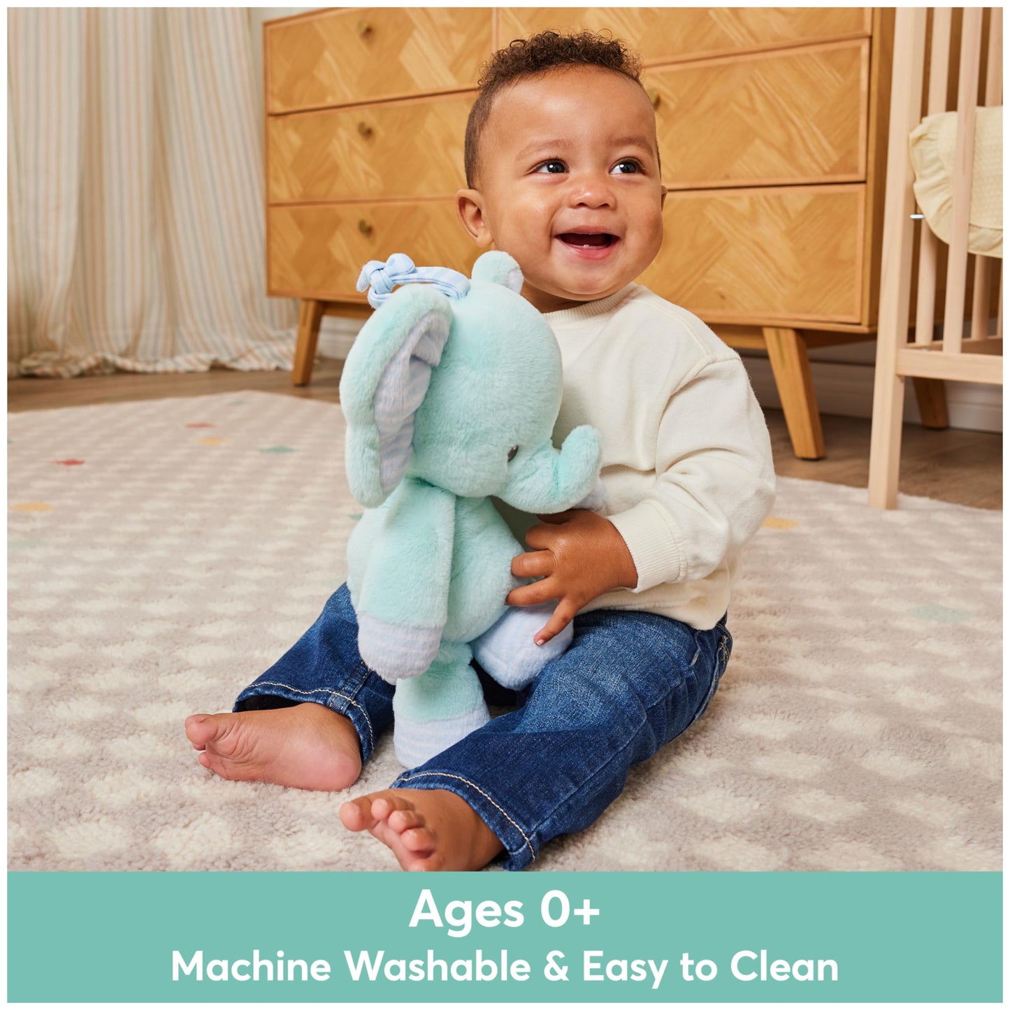 Baby GUND Safari Friends Elephant Pull-Down Musical Plush, Travel Friendly Sensory Toy with Stroller Loop for Ages 0 and Up, Blue, 12”