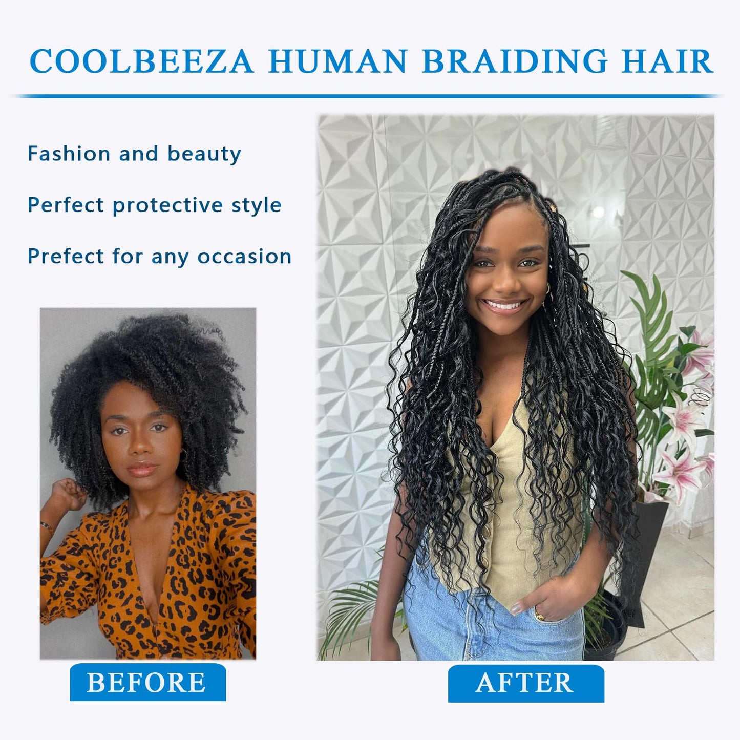 Coolbeeza Human Braiding Hair 22 Inch Deep Water Wave Bulk Human Hair for Braiding 12A Brazilian Virgin Curly Hair for Boho Braids Wet and Wavy No Weft 2 Bundles 100g Hair Extensions