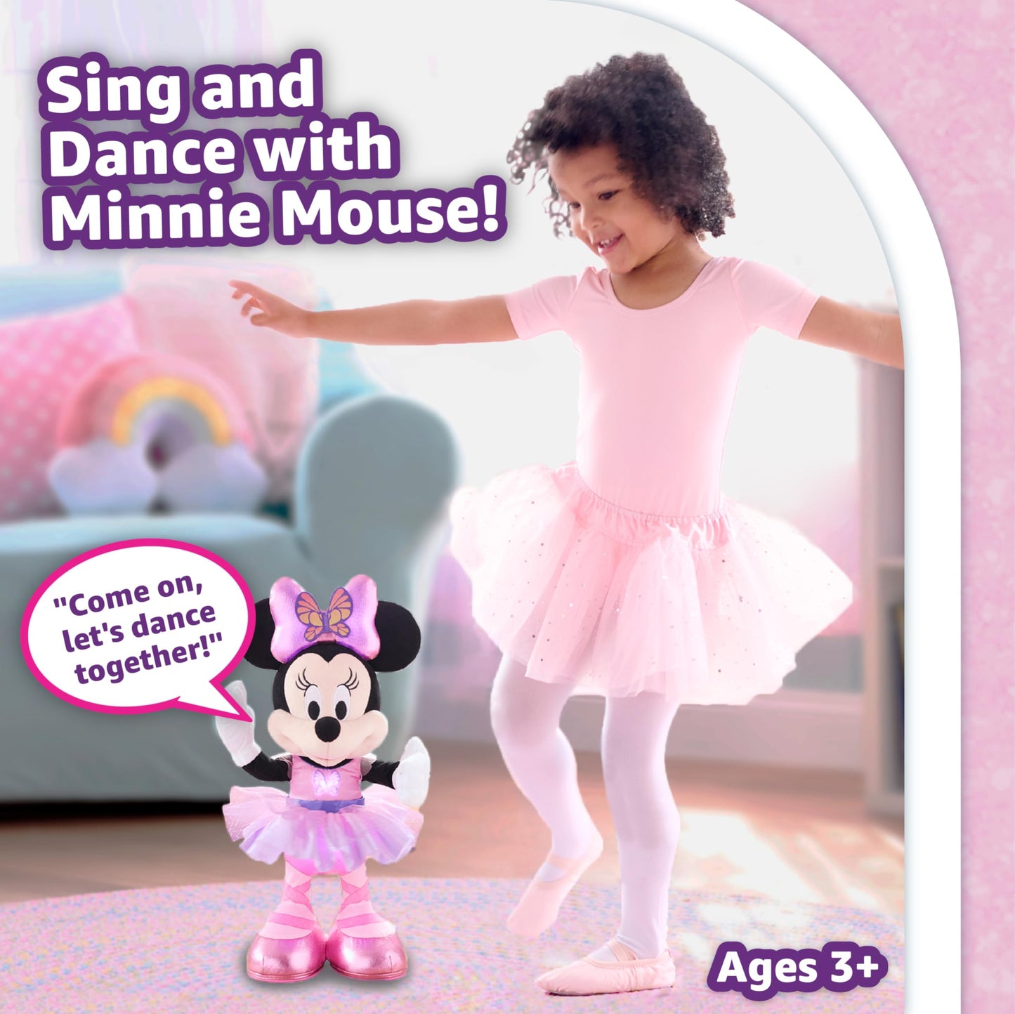 Disney Junior Minnie Mouse Sing and Dance Butterfly Ballerina Lights and Sounds Plush, Sings Just Like a Butterfly, Officially Licensed Kids Toys for Ages 3 Up, Gifts and Presents