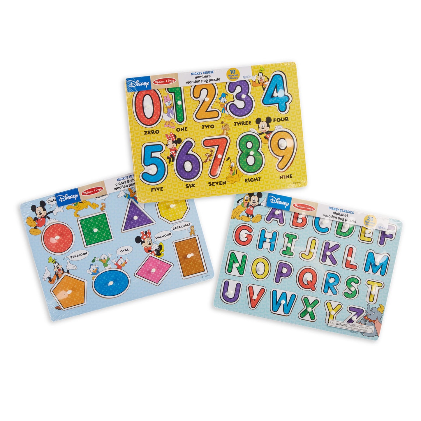 Melissa & Doug Disney Wooden Peg Puzzles Set: Letters, Numbers, and Shapes and ColorsLetters and Number Puzzles, Disney, for Toddlers and Kids Ages 3+