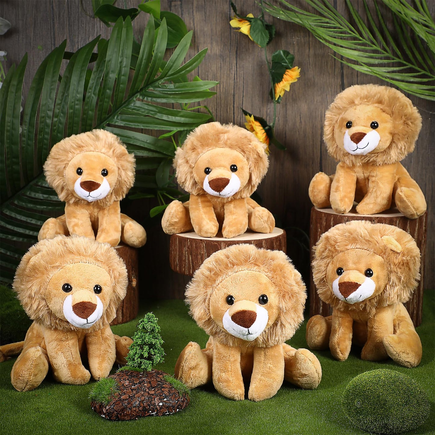VercanMonth 12 Pieces Lion Plush Set 6 Inches Cuddly Lion Stuffed Animal Soft Cuddly Plushie for Boys Girls Birthday Favors Gifts Forest Party Decor