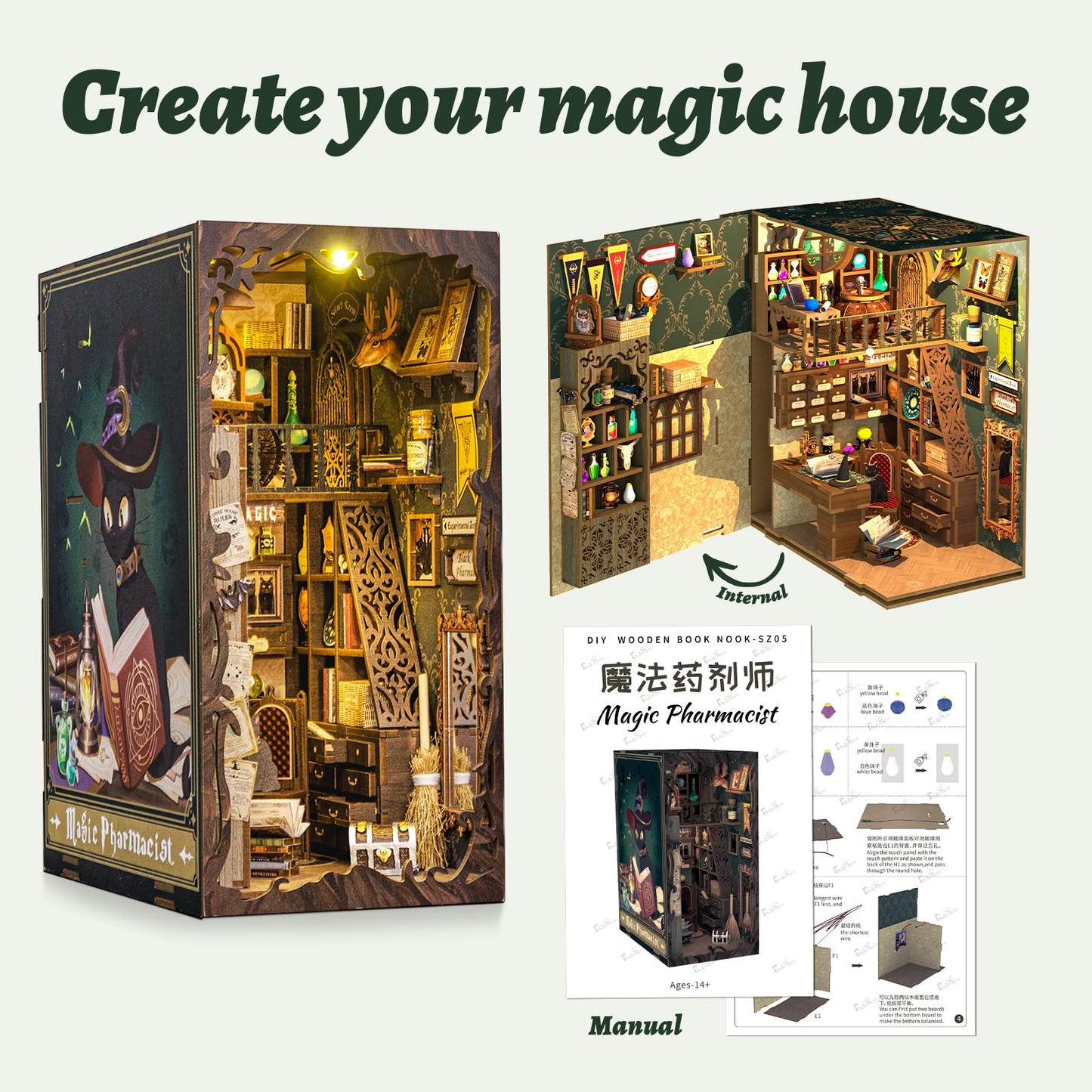 CUTEBEE Book Nook Kit, DIY Booknook Miniature House Tiny House 3D Wooden Puzzle Dollhouse Kit for Adults and Teens, Bookshelf Insert Decor, DIY Craft Gift Model Build