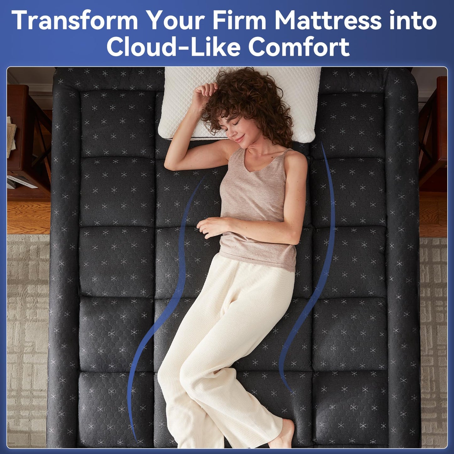 Anluoer Mattress Topper Queen Memory Foam for Back Pain,Down Alternative Pillow Top Mattress Topper,Thick Mattress Pad with 8-21" Deep Pocket, 60x80 Inches, Dark Grey