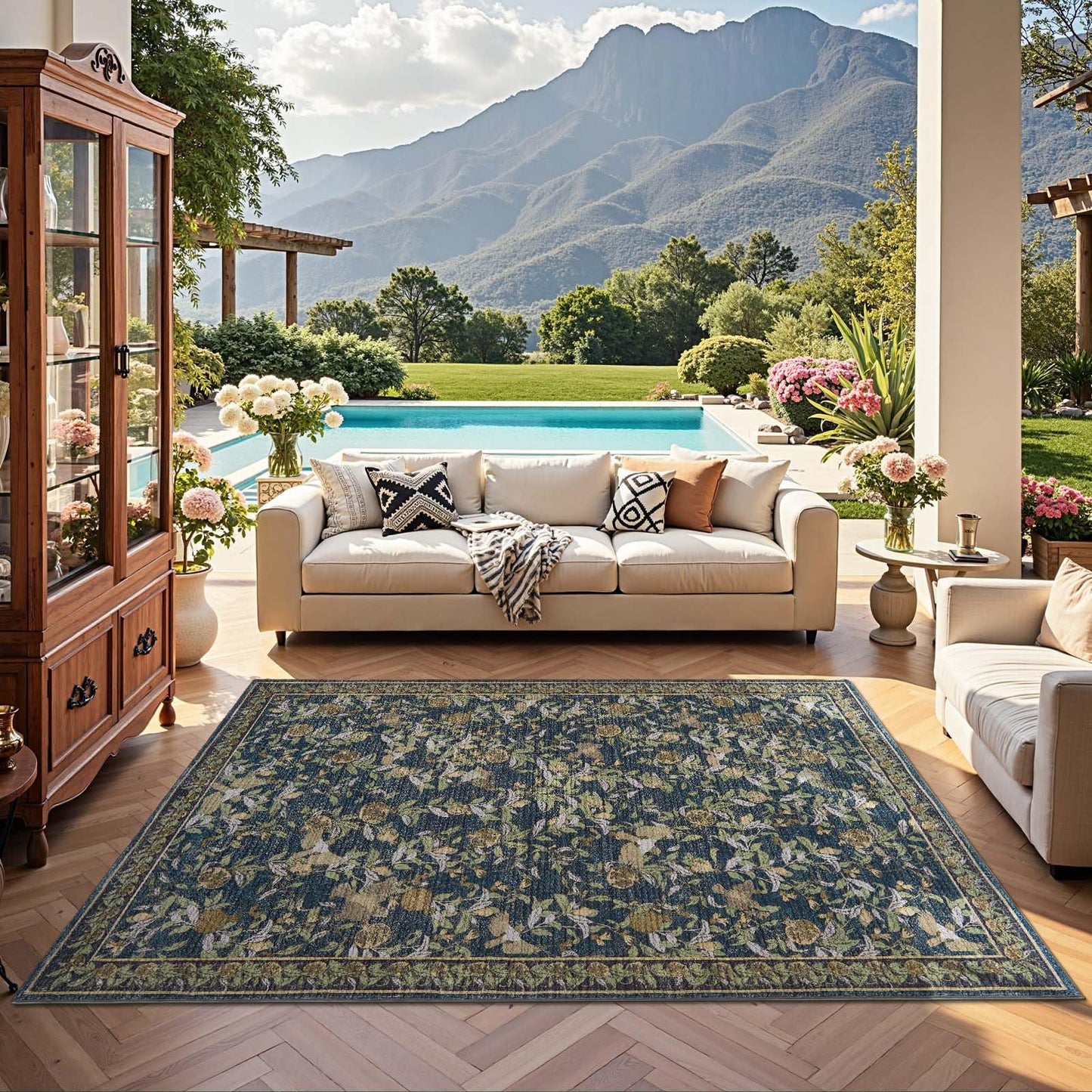 jinchan Eden Floral Area Rug 5x7 Washable Vintage Soft Non-Slip Distressed Blue Green Carpet Low Pile Accent Rug for Living Room Kitchen Bedroom Dining Room Nursery