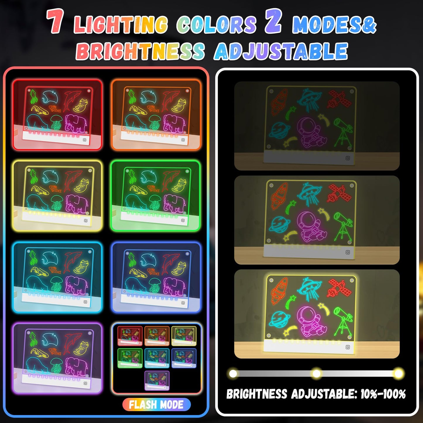 LED Note Board with 7-Color Acrylic Display, Light Up Dry Erase Board