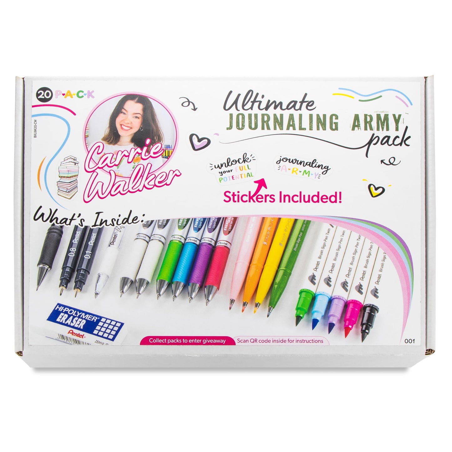 Pentel Carrie Walker Ultimate Journal Mix, Writing and Journaling Kit, Gel Pen/Mechanical Pencil/Marker Variety, 20 Pieces