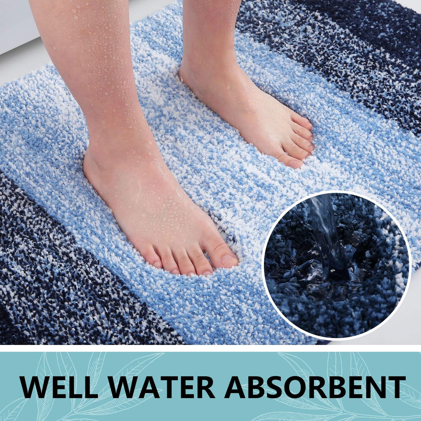 Arotive Microfiber Bathroom Rugs, Shaggy Soft and Absorbent Bath Rug, Non-Slip, Thick Plush Machine Washable Dry Bath Mats for Bathroom, Tub and Shower, 34x21, Blue, Rectangular