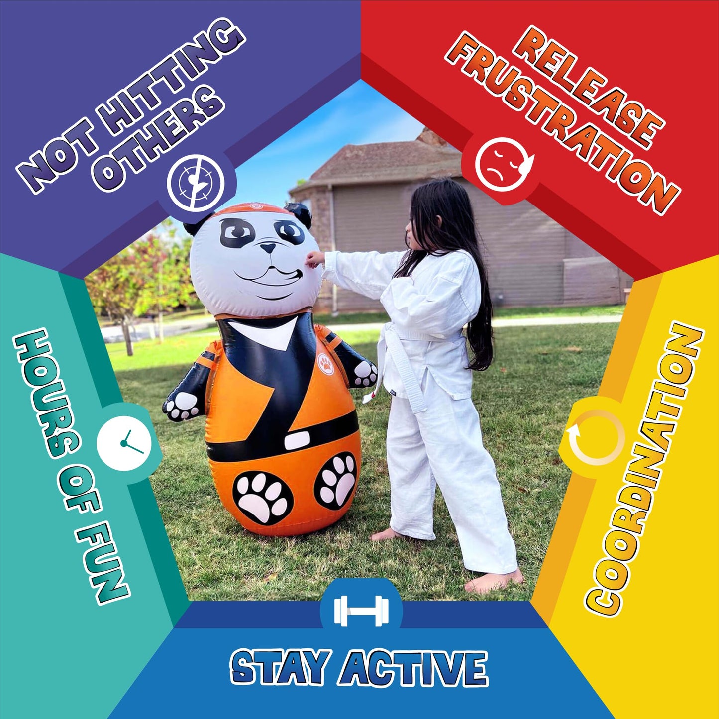 INFLATABLE DUDES Panda 47 Inches -Kids Punching Bag | Already Filled with Sand| Bop Bag | Premium Inflatable Toy | Party Games - Indoor Outdoor- | Bounce-Back Action | Punching Bag for Kids- (Bambam)