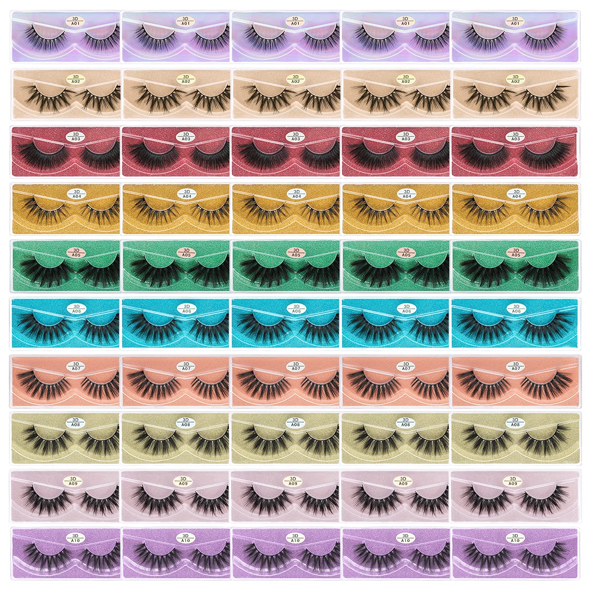 FARRED Wholesale Faux Mink Lashes Bulk 50 Boxes 10 Styles Eyelashes Volume Lashes 10 Portable Individual Boxes 10-20mm Mixed Natural Look Lash 3D False Eyelashes