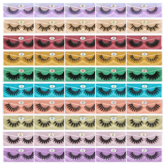 FARRED Wholesale Faux Mink Lashes Bulk 50 Boxes 10 Styles Eyelashes Volume Lashes 10 Portable Individual Boxes 10-20mm Mixed Natural Look Lash 3D False Eyelashes