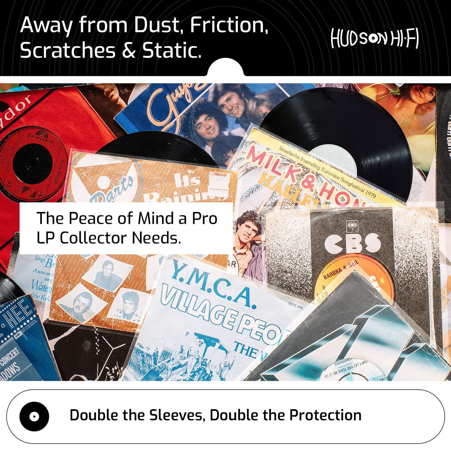 Hudson Hi-Fi 50 ct. Inner Sleeves for Vinyl Records & 50 ct. Vinyl Outer Sleeves - 100 Vinyl Sleeves for Records, Clear Outer & Inner Sleeves for Vinyl Records