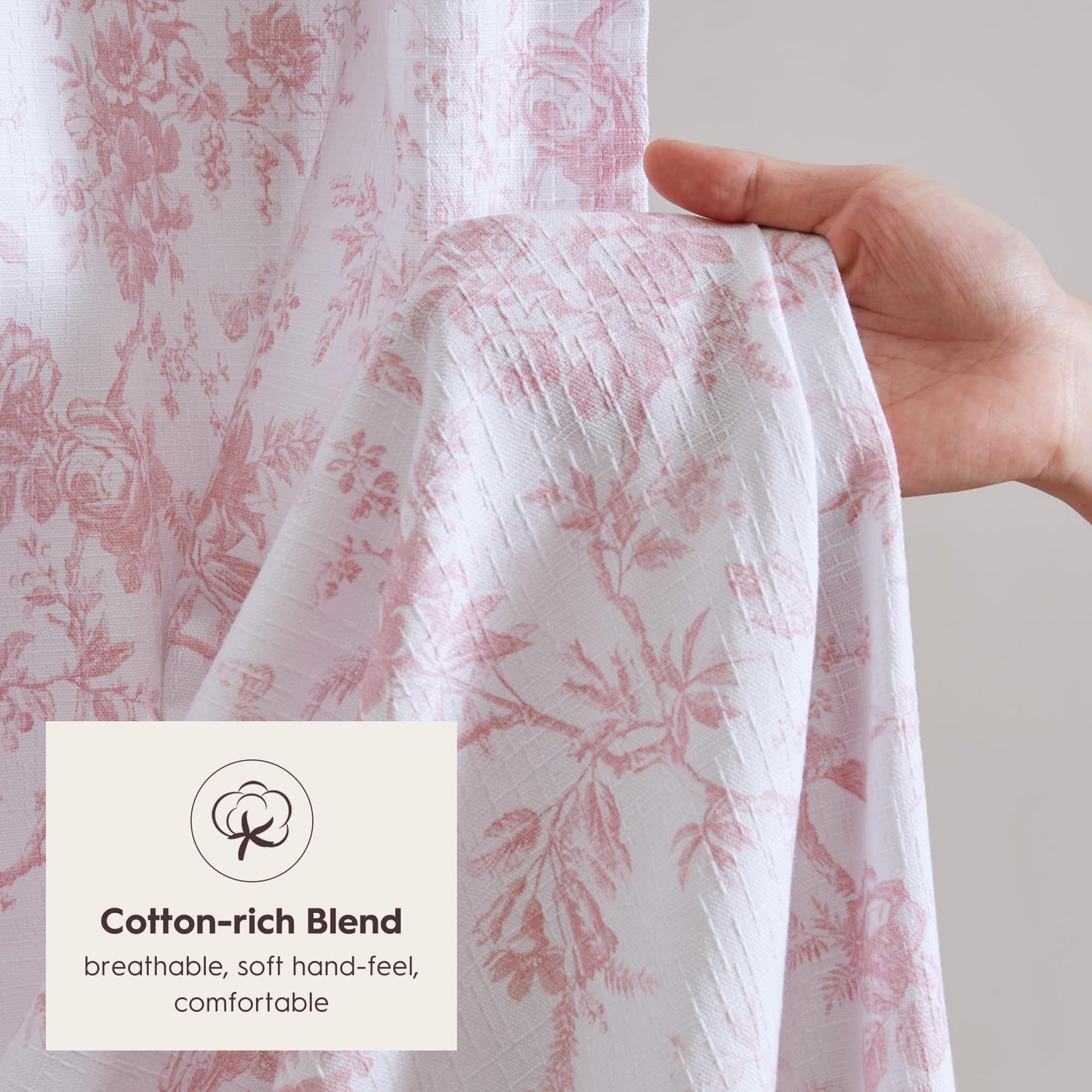 Laura Ashley Walled Garden Shower Curtain, Textured Cotton-Rich Slub Fabric, Tonal Floral Print, Elegant Transitional Bathroom Decor, Machine Washable 72"x72", Pink