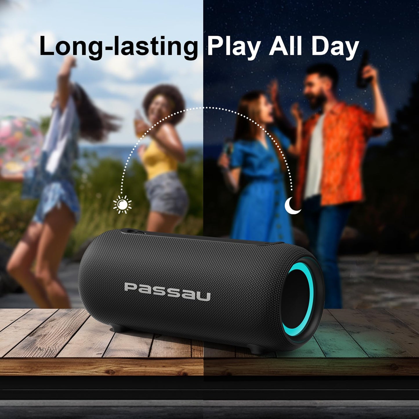 Passau Portable Bluetooth Speakers Loud 40W Peak Stereo Sound, Passive Radiators-Deep Bass, All Day Playtime, Adjustable Strap, BT5.3, IPX5 Wireless Speaker RGB Lights for Indoor Outdoor
