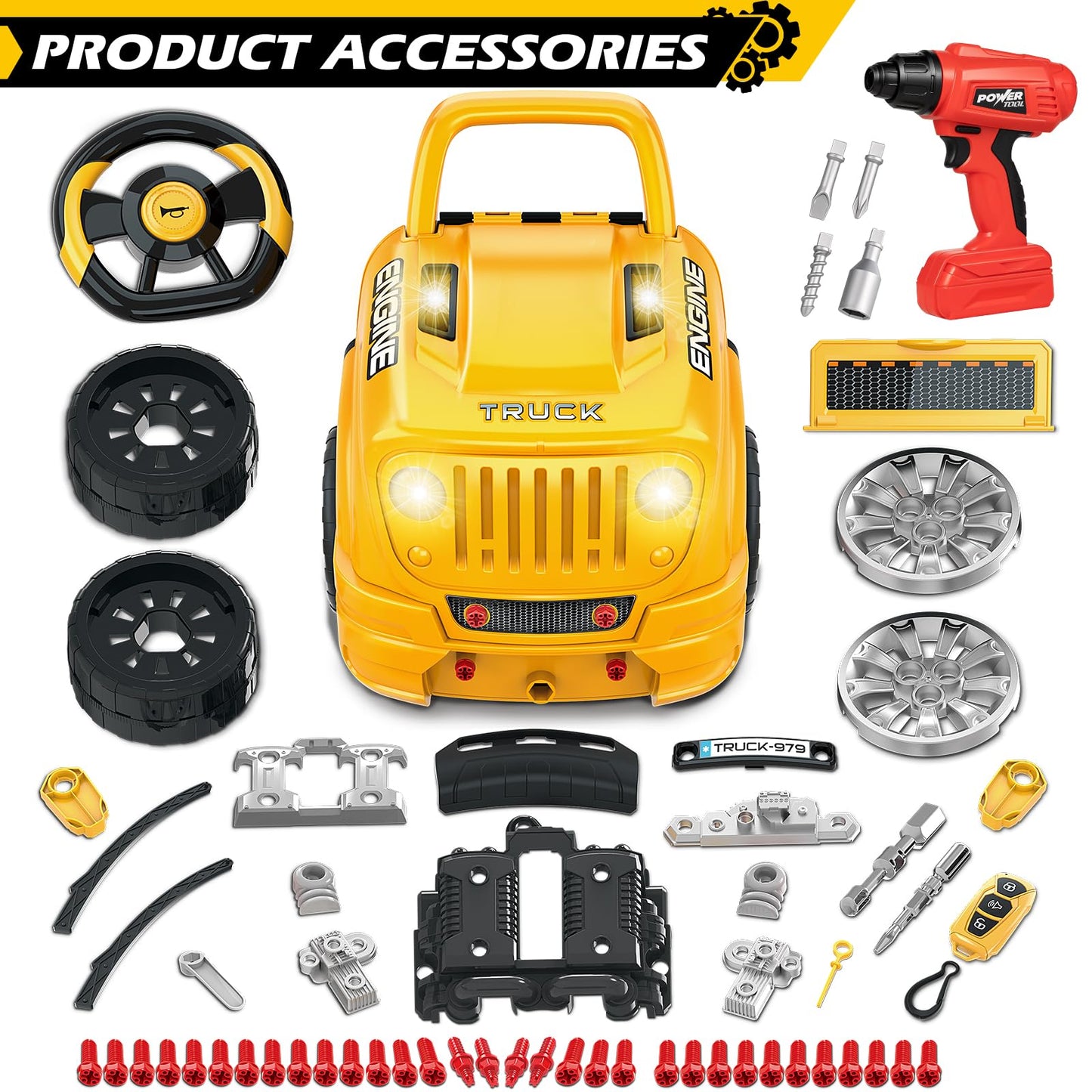 Jumlys Toys for 3, 4, 5, 6, 7, 8 Years Old Boys, Large Truck Engine Toys for Kids 3-5, 5-8 Years Old, Mechanic Repair Set for Boys, Big Truck Builder Kit, Ideal Christmas, Birthday Gifts