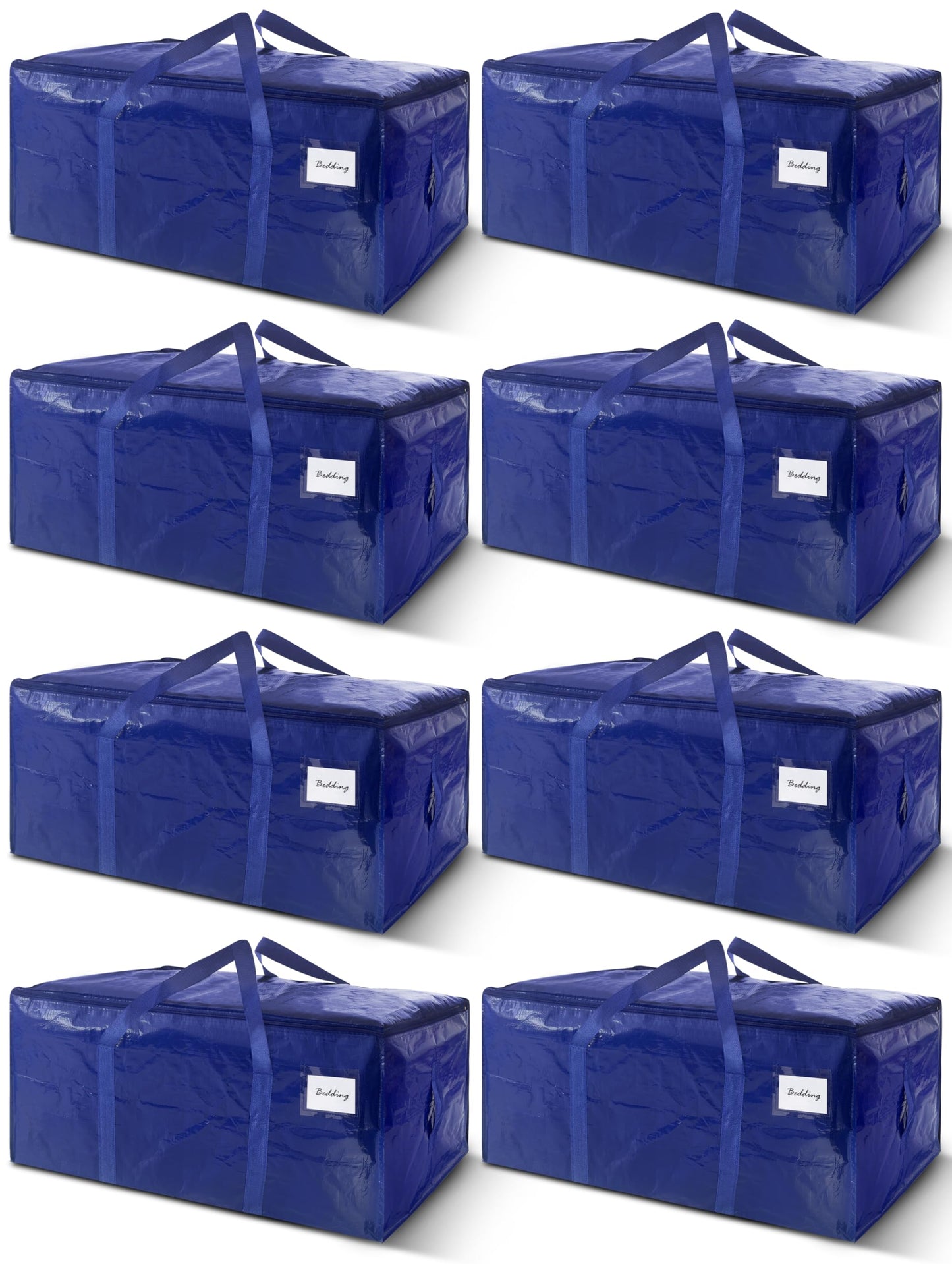 8 Pack Extra Heavy Duty Large Moving Bags with Strong Zipper & Carrying Handles, Sturdy Clothes Storage Bag Totes Bins, Packing Bags Moving Boxes College Moving Supplies, Dark Blue - 40 gal