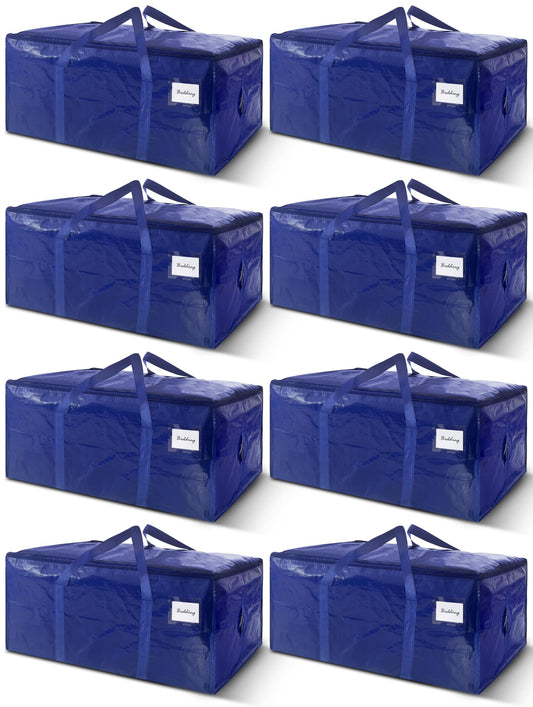 8 Pack Extra Heavy Duty Large Moving Bags with Strong Zipper & Carrying Handles, Sturdy Clothes Storage Bag Totes Bins, Packing Bags Moving Boxes College Moving Supplies, Dark Blue - 40 gal