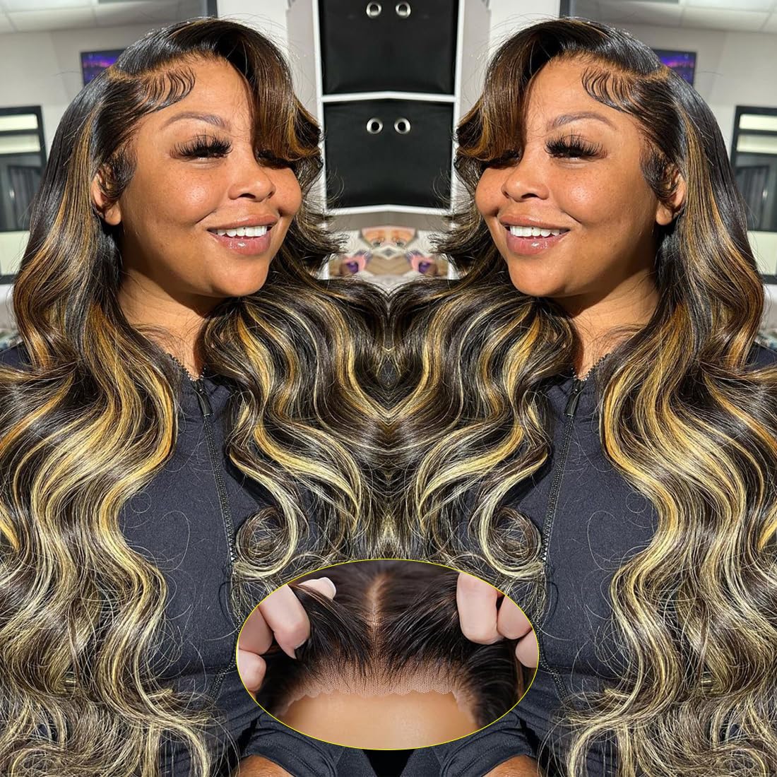 Recomtic Highlight 5x5 HD Lace Closure Wigs Wear and Go Glueless Wigs Human Hair Pre Plucked Pre Cut 1B/27 Honey Blonde Body Wave Lace Front Wigs Human Hair for Women 180% Density 26Inch