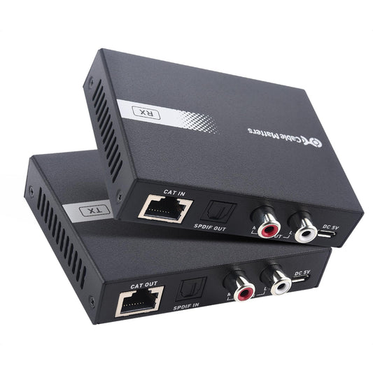 Cable Matters 990ft Extra Long Range Audio Over Ethernet Adapter Kit with Built-in Digital to Analog Converter(DAC), Support Optical Audio Toslink, L/R RCA (AudioExtender Over Cat5e/Cat6 Adapter)