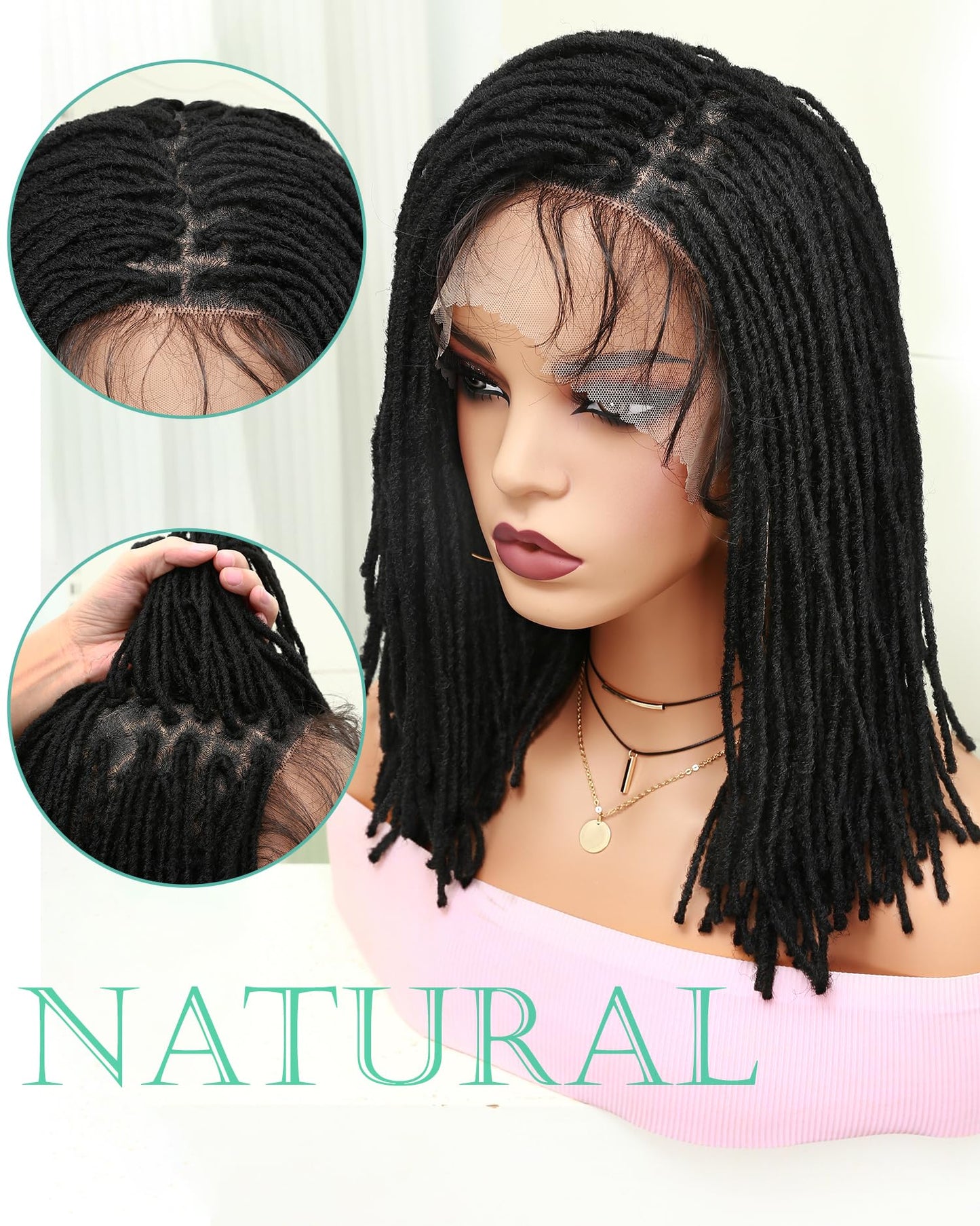 Lady Miranda Full Lace Dreadlock Wig with Baby Hair Pre Plucked Knotless Square Part Faux Locs Wig Braided Wigs for Black Women Full Double Lace Wig Dreadlocks Crochet Hair for Black Women