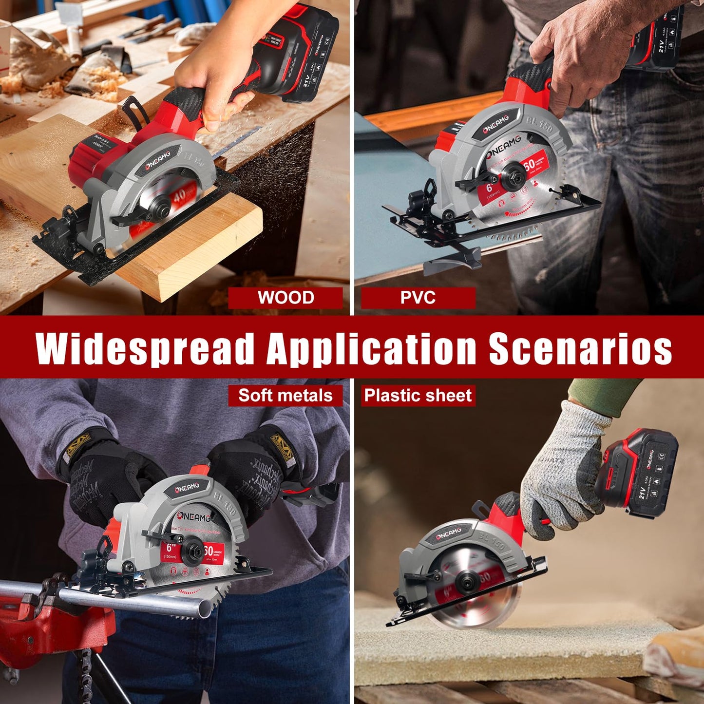 6" Cordless Mini Circular Saw, 21V Compact Wireless Circular Saw, 4.0Ah Battery, 5800RPM, Max Cut 2-1/6" (90°), 1-1/4" (45°),w/40T & 60T Blades,Fast Charger (1Hr),Applicable to Wood,Aluminum & Plastic