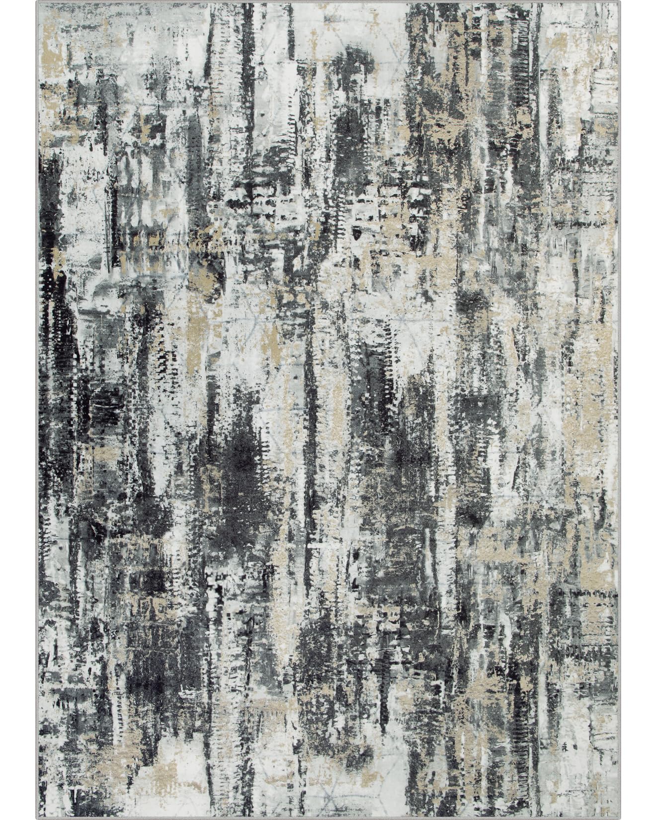 5x7 Area Rugs Washable Rug: Modern Abstract Living Room Rug Soft Anti-Skid Thin Carpet Indoor Floor Non-Shedding Carpets for Bedroom Dining Room Farmhouse Nursery Home Office Black Grey Gold